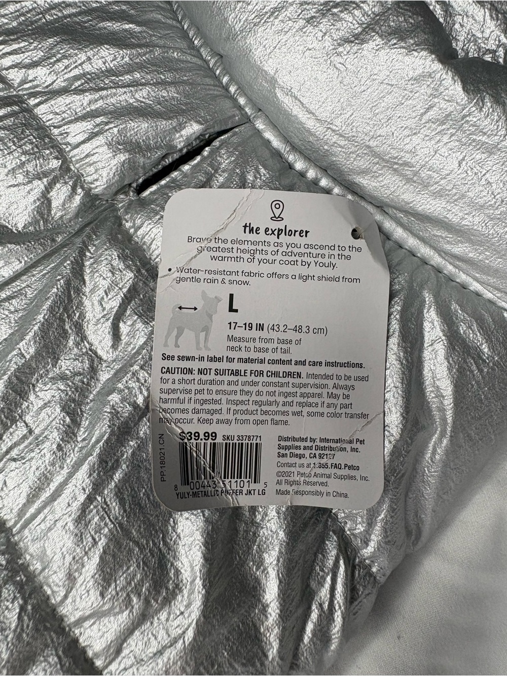 Silver Quilted Puffer Dog Coat with Hood - Picture 7 of 8